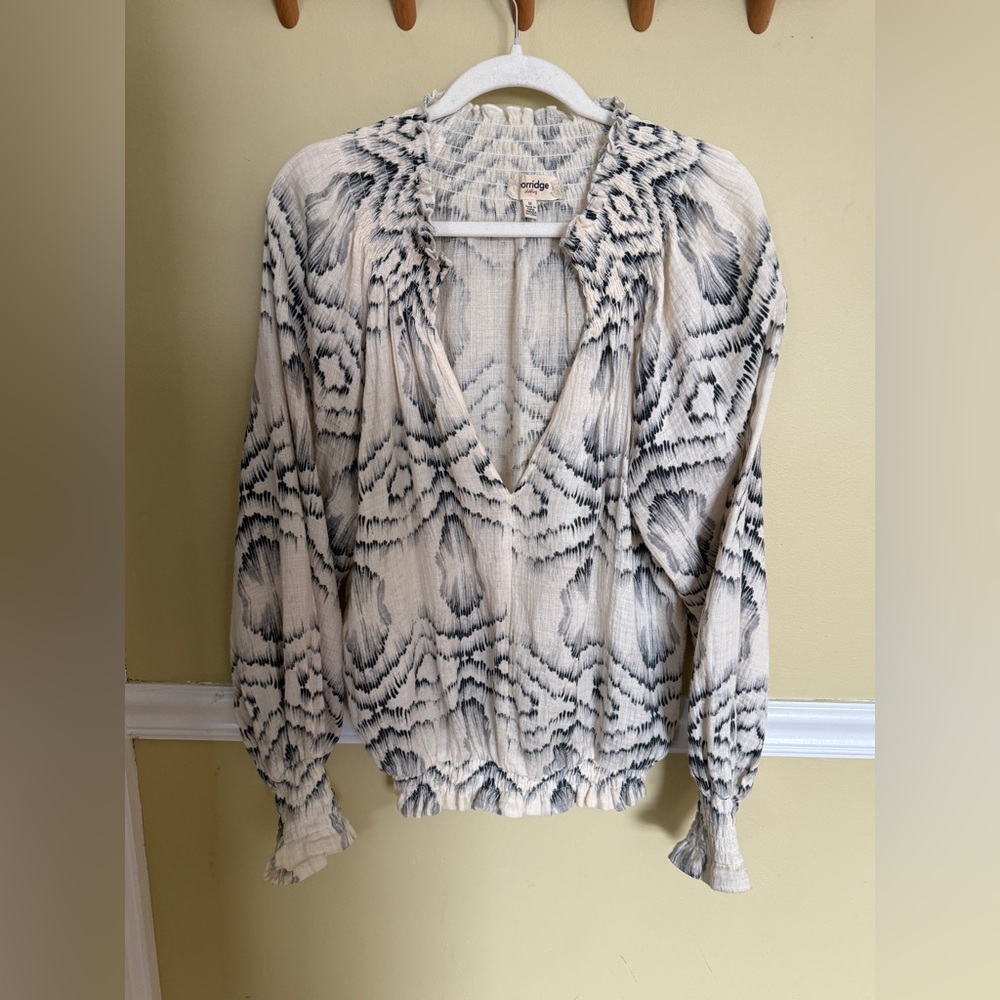 Anthropologie Porridge M Women's Black/White Patterned Top, good used condition